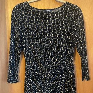 Chaps dress black with gold.